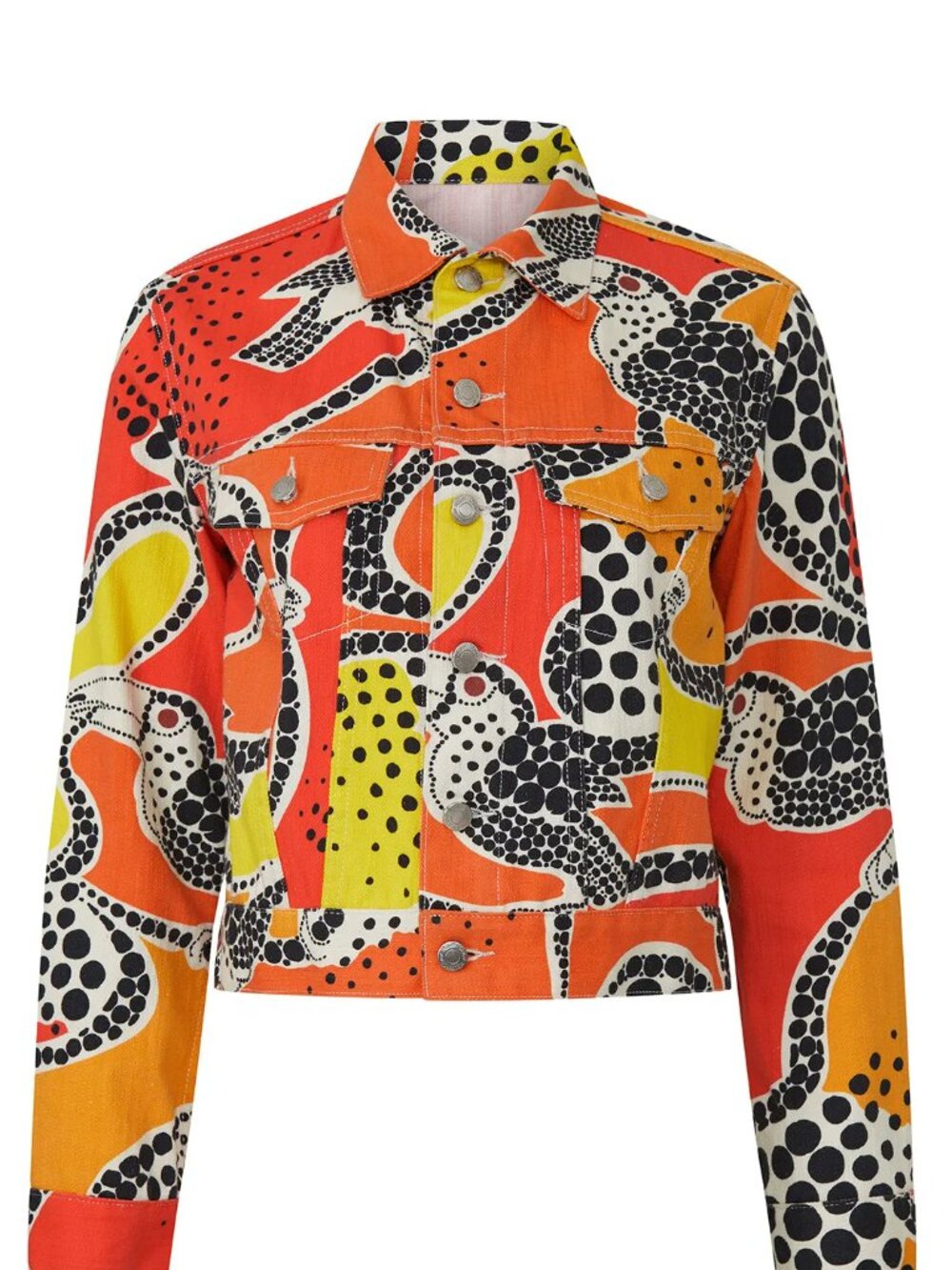 Simon Miller Teda Jacket Cropped Unique Fun Denim Toucan print Size Medum